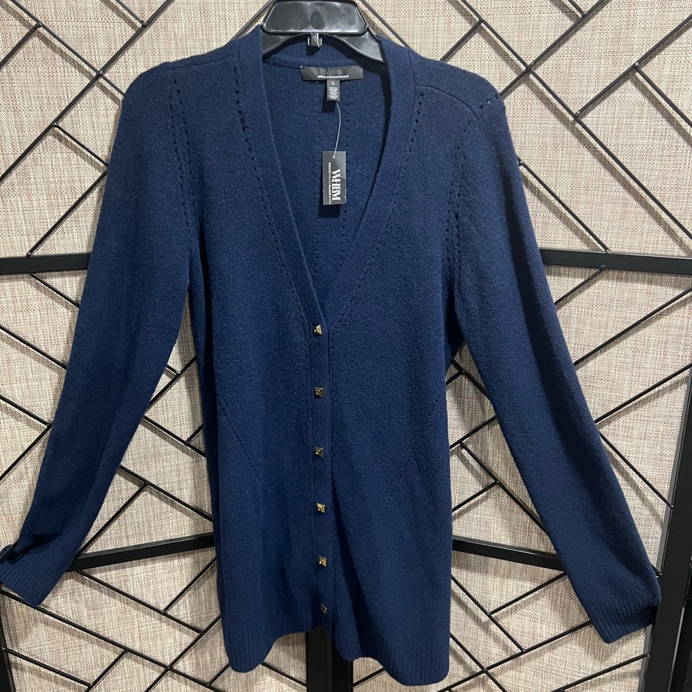 *NWT* WHBM - Deep Navy Blue V-neck Stretchy SuperSoft Cardigan - L